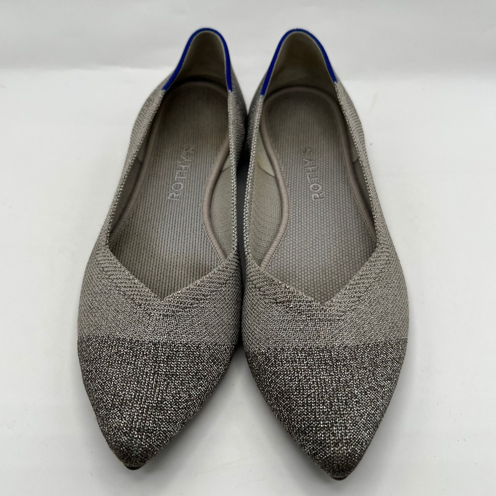 Rothys The Point Metallic Silver Grey Knit Pointed Toe Flats Shoes Womens 9 - Picture 4 of 6